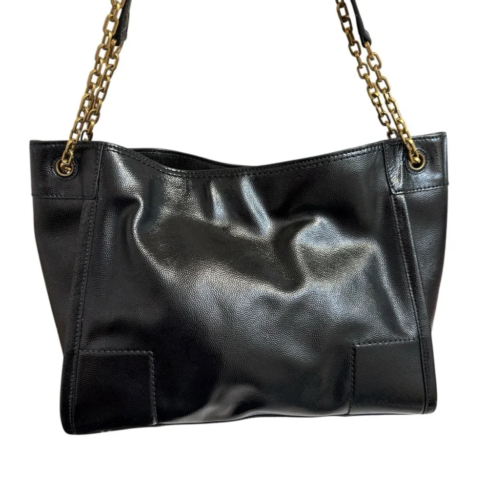 Tory Burch black grain leather Britton tote bag